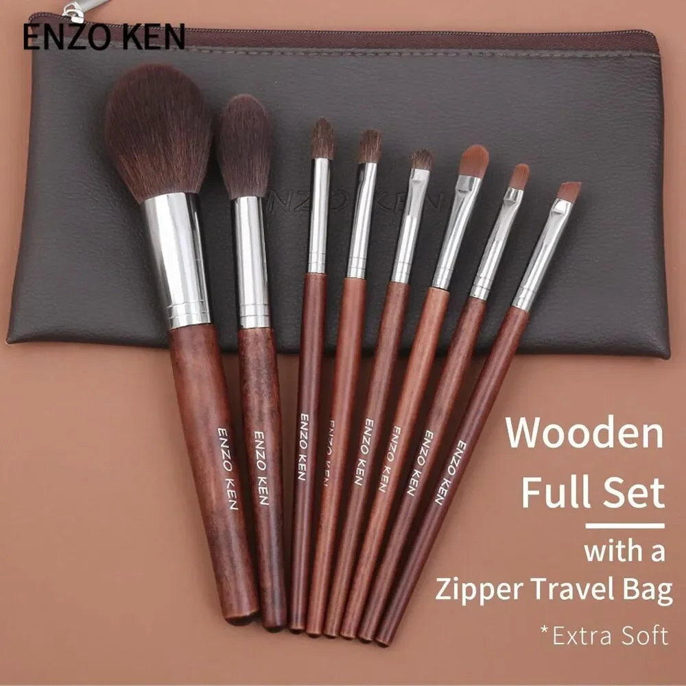Walnut Professional Cosmetic Natural Pony Hair Makeup Brush Set with Case